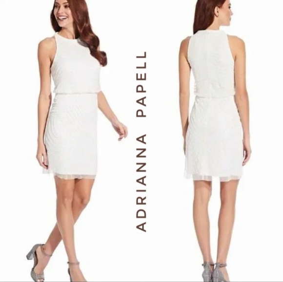 Adrianna Papell Dresses & Skirts - Adriana Papell Silver Midi Evening Dress